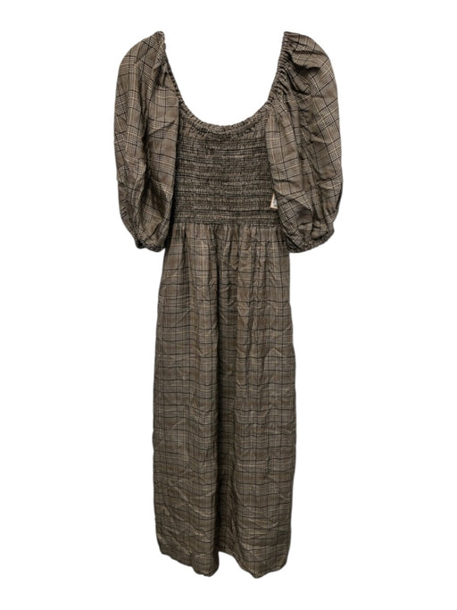 La Ligne Size S Brown, Tan & Cream Viscose Elastic Chest Puff Half Sleeve Dress Brown, Tan & Cream / S