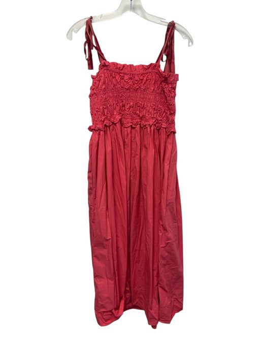Ulla Johnson Size 8 Fuchsia Pink Cotton Tie Shoulders Crinkle Pleat Detail Dress Fuchsia Pink / 8