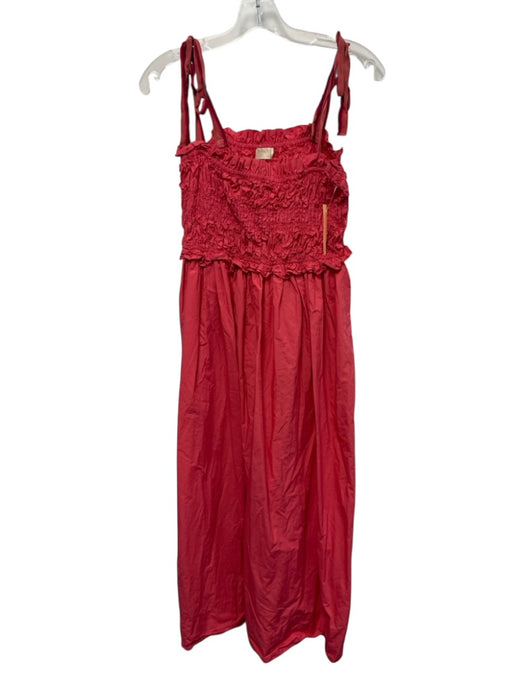 Ulla Johnson Size 8 Fuchsia Pink Cotton Tie Shoulders Crinkle Pleat Detail Dress Fuchsia Pink / 8