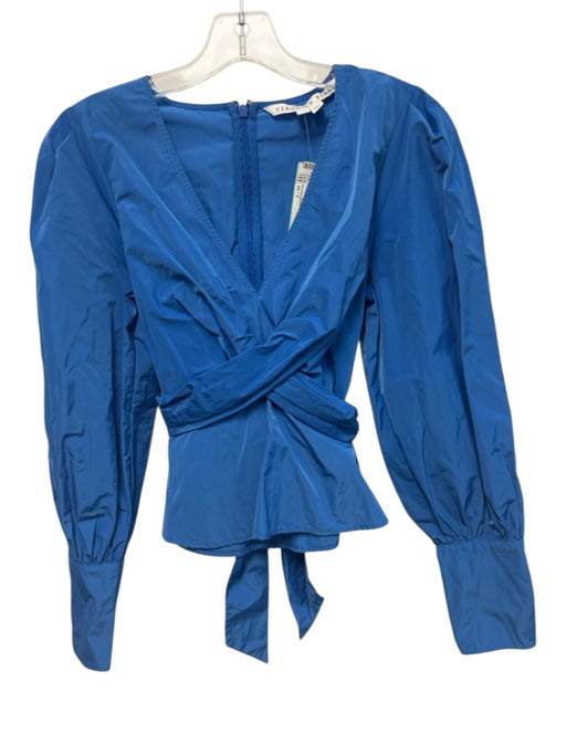 Veronica Beard Size xs / 2 Blue Polyester Long Sleeve Criss Cross V Neck Top Blue / xs / 2