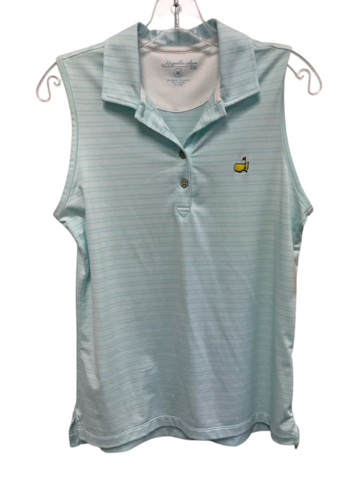 Magnolia Lane Size M Aqua Blue Polyester Blend Sleeveless Vertical Stripe Top Aqua Blue / M