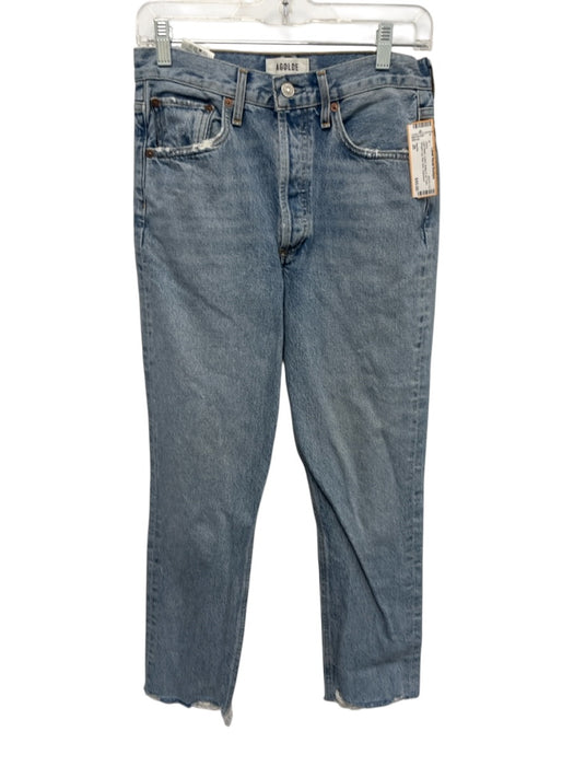 Agolde Size 26 Light Wash Cotton Button & Zip Front Straight Leg Raw Hem Jeans Light Wash / 26