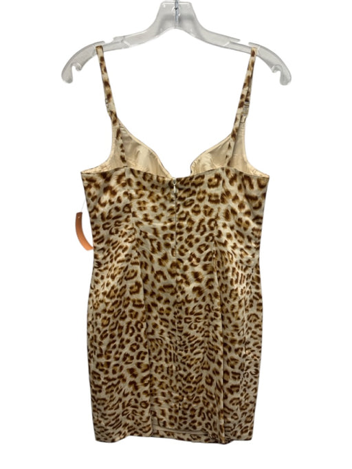 Escada Size 36 Cream & Brown Linen Spaghetti Strap Animal Print Mini Dress Cream & Brown / 36