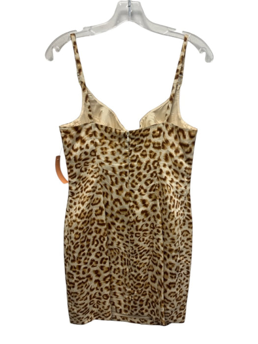 Escada Size 36 Cream & Brown Linen Spaghetti Strap Animal Print Mini Dress Cream & Brown / 36