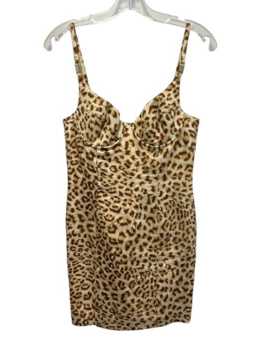 Escada Size 36 Cream & Brown Linen Spaghetti Strap Animal Print Mini Dress Cream & Brown / 36