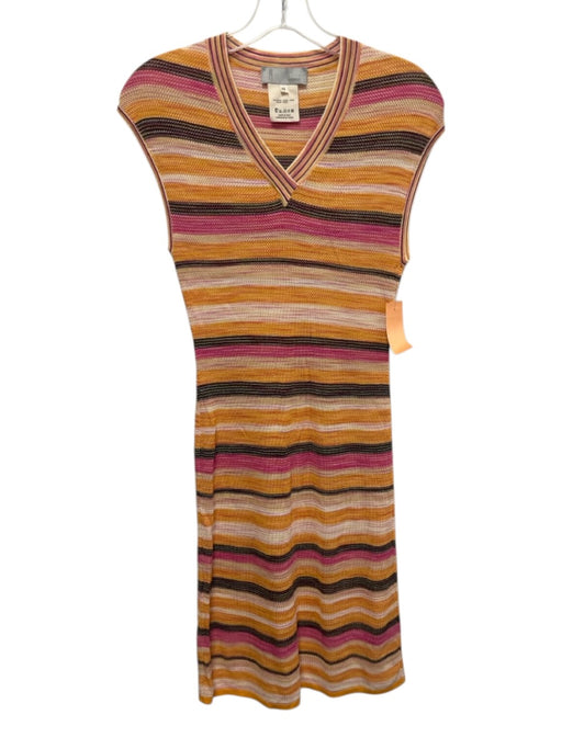 M Missoni Size 40 Pink, Orange & Black Viscose Sleeveless Stripe Knit Dress Pink, Orange & Black / 40