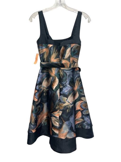 Kay Unger Size 2 navy blue, orange, green Polyester Sleeveless Square Neck Dress navy blue, orange, green / 2