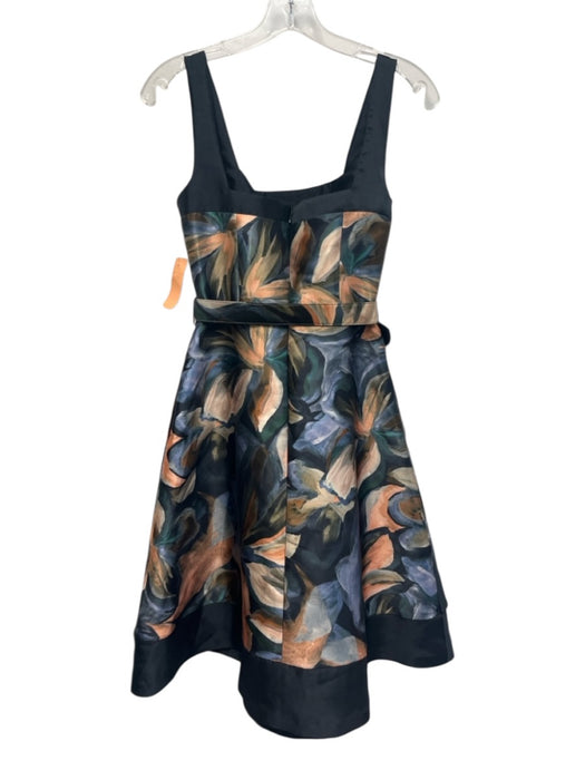 Kay Unger Size 2 navy blue, orange, green Polyester Sleeveless Square Neck Dress navy blue, orange, green / 2