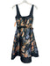 Kay Unger Size 2 navy blue, orange, green Polyester Sleeveless Square Neck Dress navy blue, orange, green / 2