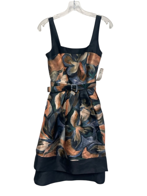 Kay Unger Size 2 navy blue, orange, green Polyester Sleeveless Square Neck Dress navy blue, orange, green / 2