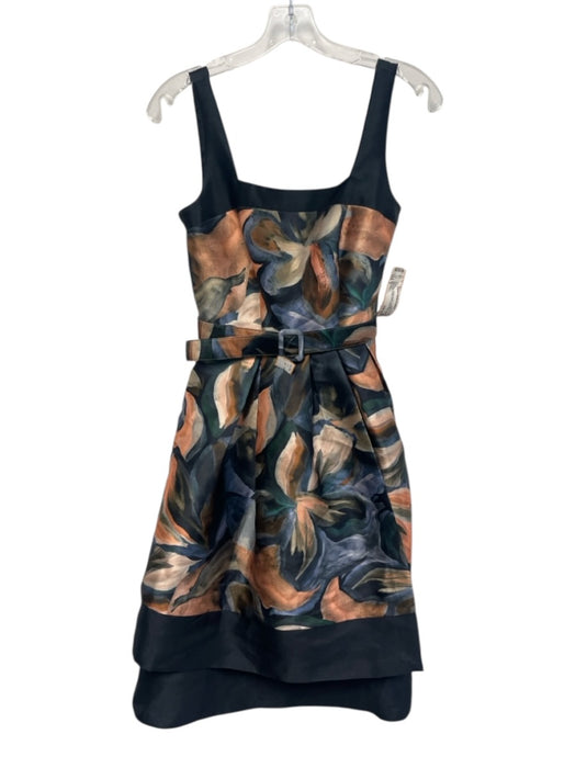 Kay Unger Size 2 navy blue, orange, green Polyester Sleeveless Square Neck Dress navy blue, orange, green / 2