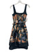 Kay Unger Size 2 navy blue, orange, green Polyester Sleeveless Square Neck Dress navy blue, orange, green / 2