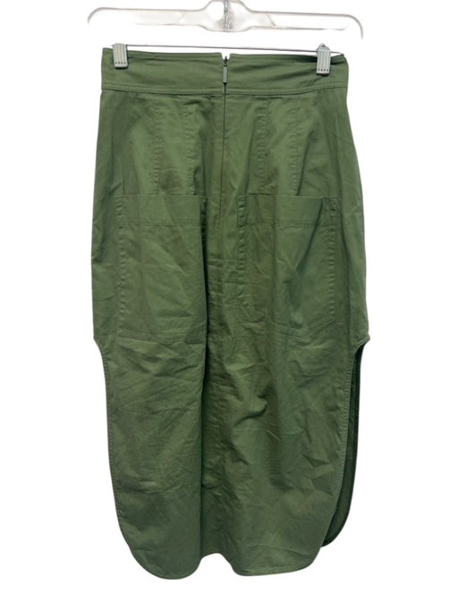 Tibi Size 00 Green Cotton Elastic Waist Flap Pockets Side Slit Midi Skirt Green / 00