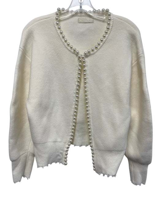 Vita Grace Size S Cream & White Wool & Polyester Distressed Faux Pearl Cardigan Cream & White / S
