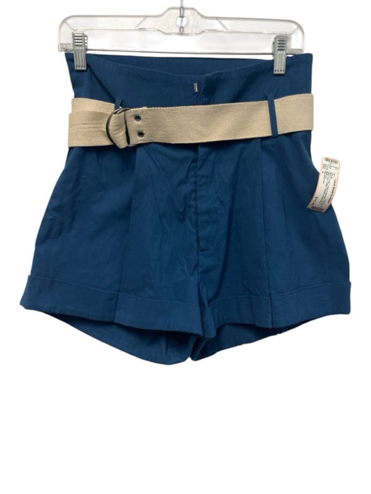 Sea New York Size 4 Blue & Cream Linen & Viscose Zip Fly High Rise Cuffed Shorts Blue & Cream / 4