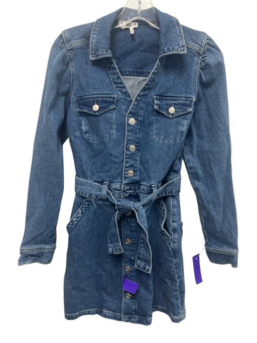 Paige Size 2 Medium Wash Cotton Blend Denim Long Sleeve Button Front Dress Medium Wash / 2