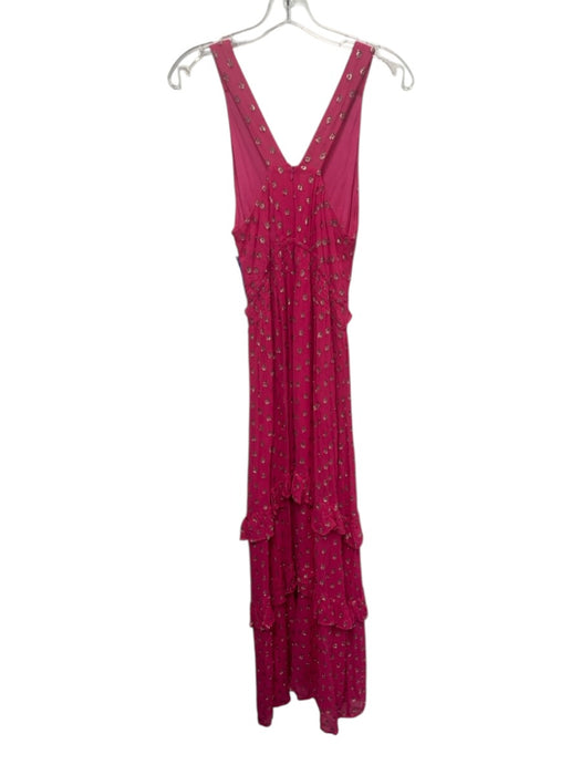 En Creme Size S Hot pink Viscose Blend Metallic Thread Flocked Dots V Neck Dress Hot pink / S