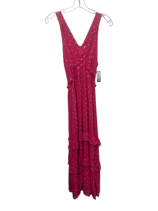 En Creme Size S Hot pink Viscose Blend Metallic Thread Flocked Dots V Neck Dress Hot pink / S