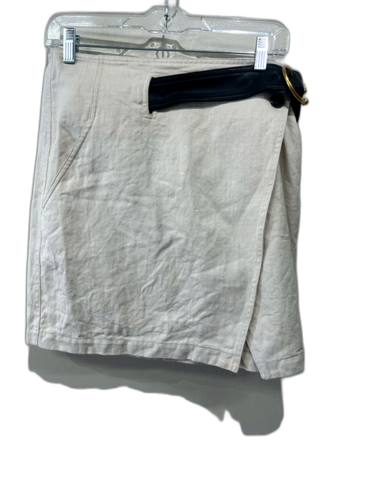 A.L.C. Size S / 6 Beige White & Black Cotton & Linen Wrap Belt Mini Skirt Beige White & Black / S / 6