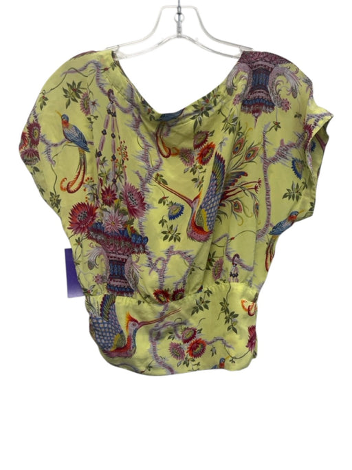 Maeve by ANTHROPOLGIE Size 4 Yellow & Multi Silk Flora & Fauna Boat Neck Top Yellow & Multi / 4