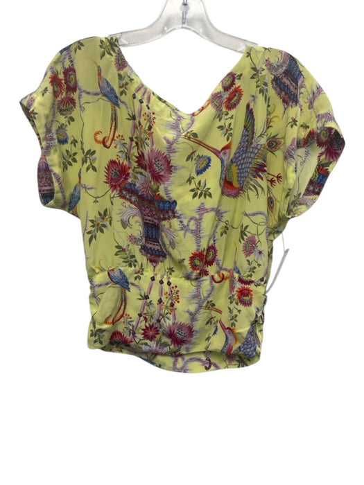 Maeve by ANTHROPOLGIE Size 4 Yellow & Multi Silk Flora & Fauna Boat Neck Top Yellow & Multi / 4