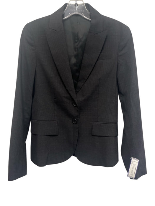 Theory Size 0 Black & Gray Wool Blend Grid Flap Pocket Two Button Blazer Jacket Black & Gray / 0