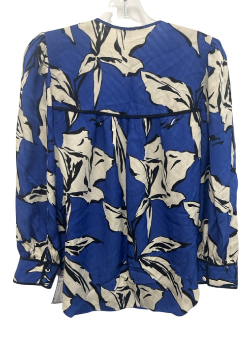 Veronica Beard Size 4 Blue, cream & black Silk Blend V Neck 1/2 Button Top Blue, cream & black / 4