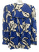 Veronica Beard Size 4 Blue, cream & black Silk Blend V Neck 1/2 Button Top Blue, cream & black / 4