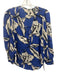 Veronica Beard Size 4 Blue, cream & black Silk Blend V Neck 1/2 Button Top Blue, cream & black / 4