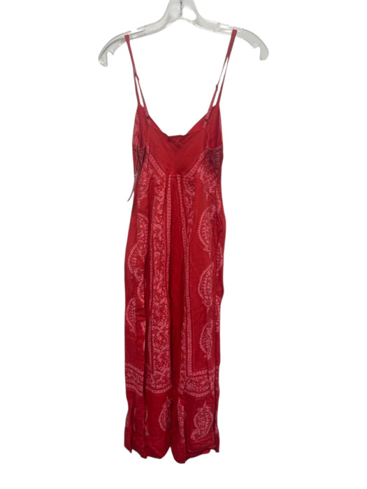 Free People Size 0 Red & Pink Linen Blend Paisley Print Knot Detail Jumpsuit Red & Pink / 0