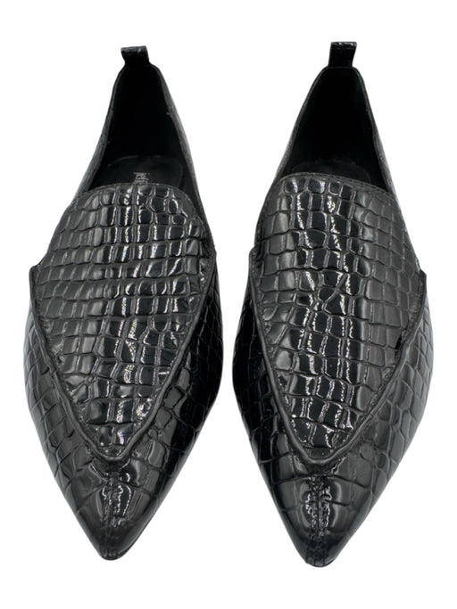 Jeffrey Campbell Shoe Size 6 Black Leather Upper Patent Croc Embossed Loafers Black / 6