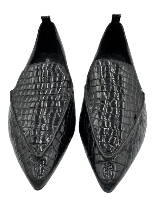 Jeffrey Campbell Shoe Size 6 Black Leather Upper Patent Croc Embossed Loafers Black / 6