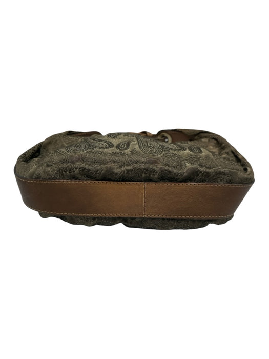 Couture Donald J Pliner Olive Green & Bronze Textile & Leather Zip Top Bag Olive Green & Bronze