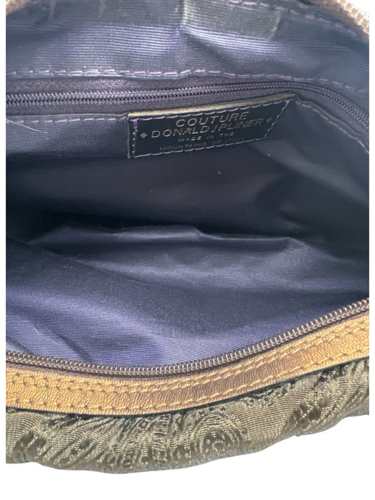 Couture Donald J Pliner Olive Green & Bronze Textile & Leather Zip Top Bag Olive Green & Bronze