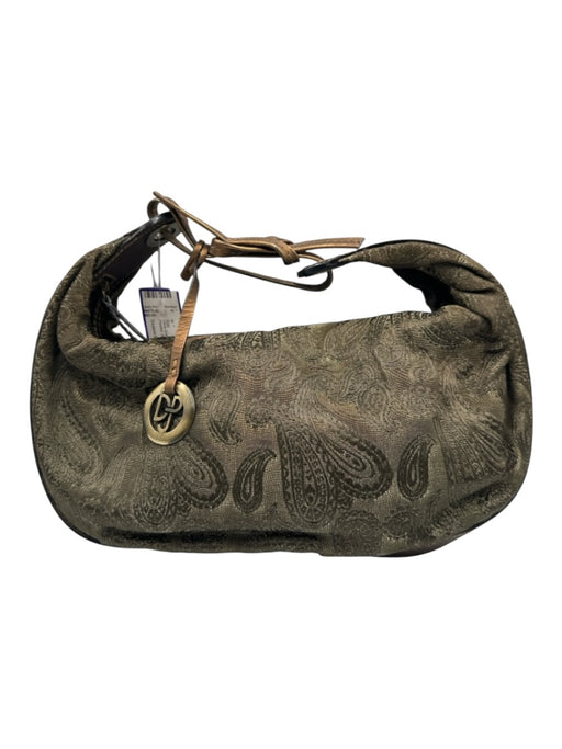 Couture Donald J Pliner Olive Green & Bronze Textile & Leather Zip Top Bag Olive Green & Bronze