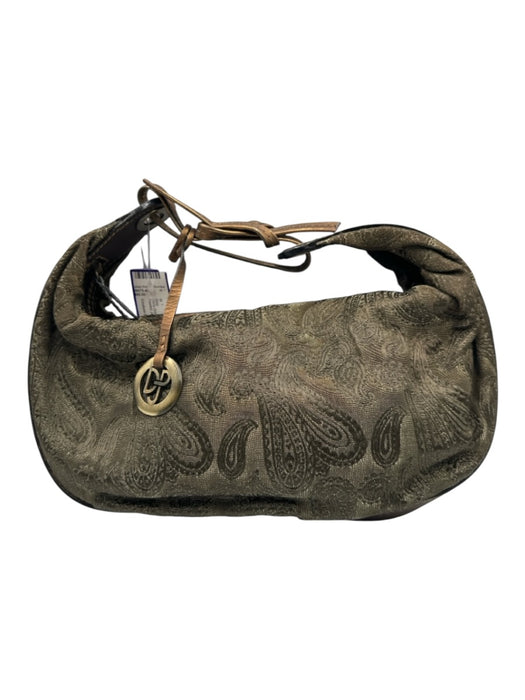 Couture Donald J Pliner Olive Green & Bronze Textile & Leather Zip Top Bag Olive Green & Bronze