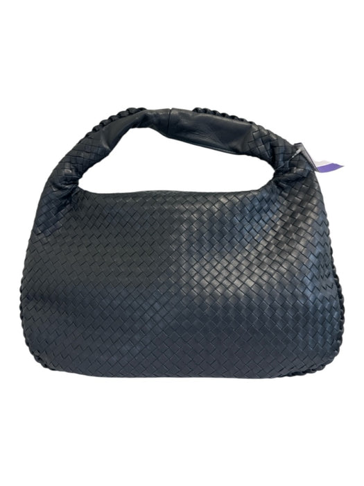 Midnight blue Leather Woven Top Handle Zip Top Hand Bag Midnight blue