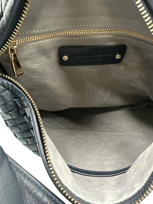 Midnight blue Leather Woven Top Handle Zip Top Hand Bag Midnight blue