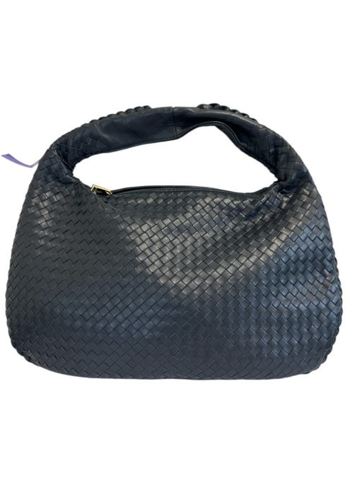 Midnight blue Leather Woven Top Handle Zip Top Hand Bag Midnight blue