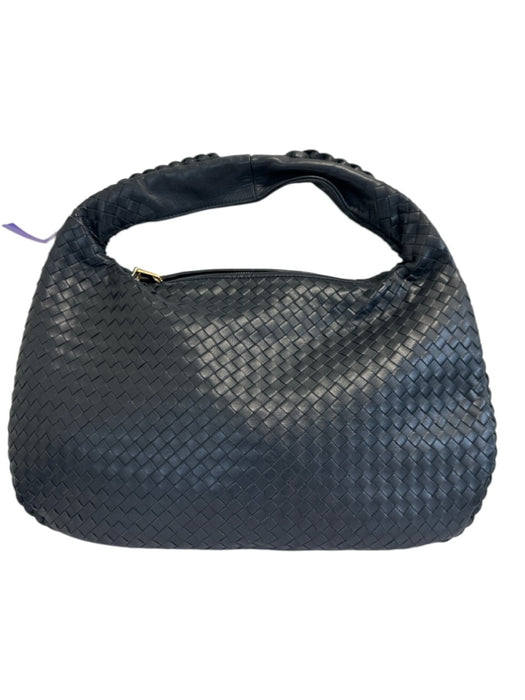 Midnight blue Leather Woven Top Handle Zip Top Hand Bag Midnight blue