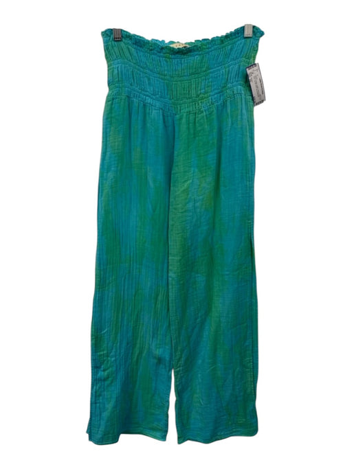 Stark X Size XS Blue & Green Cotton Shirred Waist Tie Dye Leg Slit Pants Blue & Green / XS