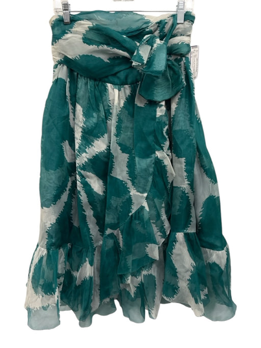 Diane Von Furstenberg Size 4 Teal & Cream Silk Blend Sheer Overlay Midi Skirt Teal & Cream / 4