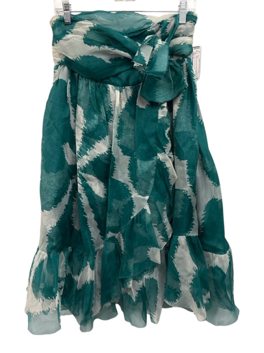 Diane Von Furstenberg Size 4 Teal & Cream Silk Blend Sheer Overlay Midi Skirt Teal & Cream / 4