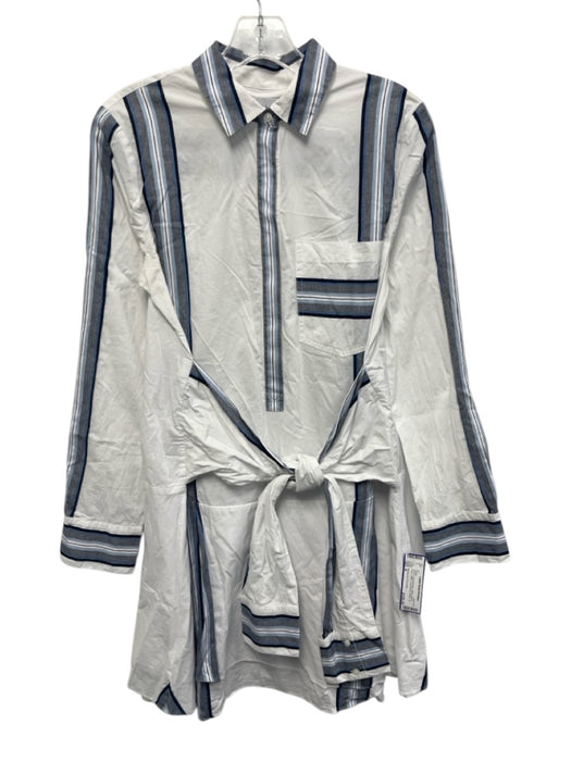 Derek Lam 10 Crosby Size 8 White, Blue & navy Cotton Long Sleeve Stripe Dress White, Blue & navy / 8