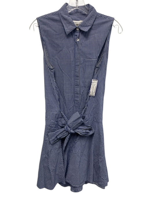Derek Lam Denim Size M Blue & White Cotton Sleeveless Grid 1/2 Button Dress Blue & White / M