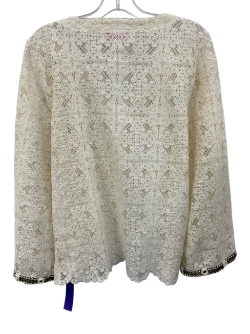 Miss June Paris Size 2 Cream White Polysatin Blend Floral Crochet Lace Top Cream White / 2