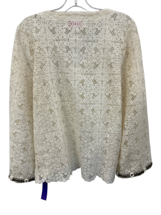 Miss June Paris Size 2 Cream White Polysatin Blend Floral Crochet Lace Top Cream White / 2