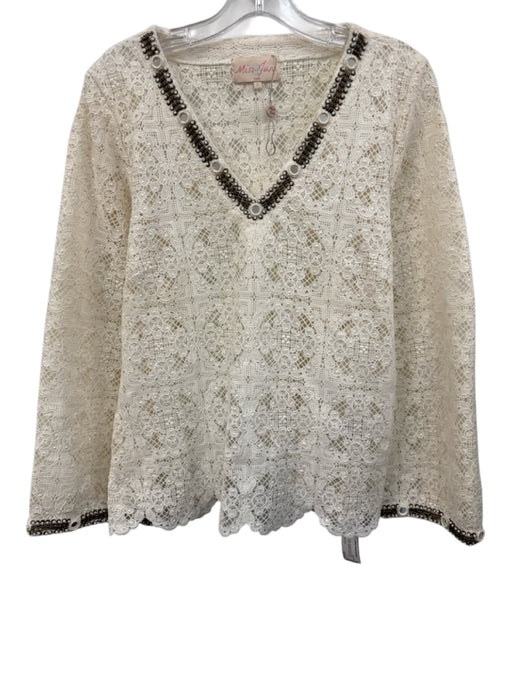Miss June Paris Size 2 Cream White Polysatin Blend Floral Crochet Lace Top Cream White / 2