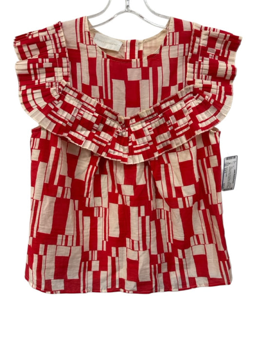 Corey lynn calter Size Est S Cream & Red Tencel Blend Geometric Button Back Top Cream & Red / Est S