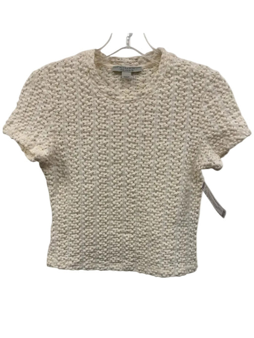 ALLSAINTS Size 6 Cream White Cotton Blend Short Sleeve Perforated Knit Top Cream White / 6